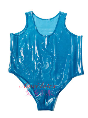 【泳衣】乳膠泳衣男透明藍乳膠泳衣乳膠緊身泳衣開襠無袖訂製