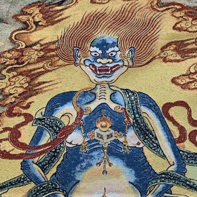 2355西藏傳老唐卡針織繡佛像非新品面燃大士焦面大士焰口鬼王大士爺大士 