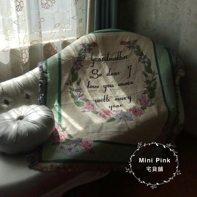 Mini Pink 宅貨舖--美式鄉村風 愛心款 字母玫瑰花環 沙發毯 裝飾掛毯 多用途線毯【D805】限量款