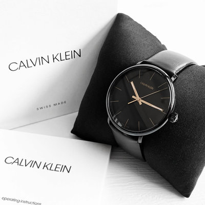 美國百分百【全新真品】Calvin Klein 手錶腕錶 CK 皮革錶帶 K8M214CB 簡約 素面 黑色 CD77