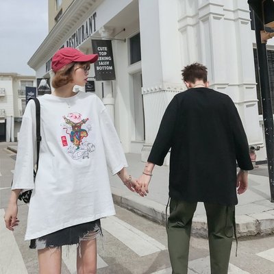 FINDSENSE G6 韓國時尚潮流 2019夏季新款夏裝情侶裝短袖T恤寬鬆五分袖男女短T上衣女裝