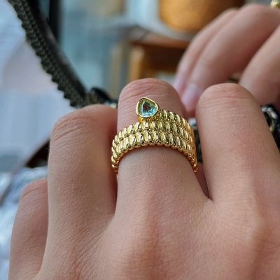 超仿真帕拉伊巴碧璽蛇戒指女款時尚黃金色靈蛇指環食指戒個性夸張