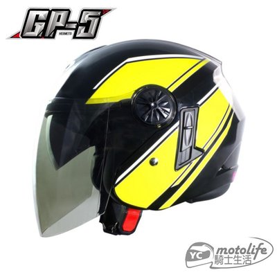 YC騎士生活_GP5 GP-5 233 彩繪 安全帽 3/4罩．雙層鏡片設計．內置抗UV墨鏡片．內襯全可拆洗．黑黃色