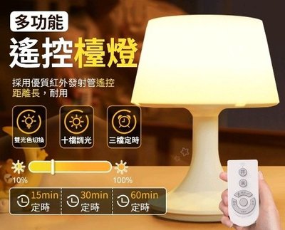 遙控小夜燈 床頭燈 LED檯燈 定時 十檔調光  附遙控器