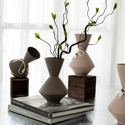北歐幾何藝術陶瓷花瓶莫蘭迪花器樣板房玄關餐桌裝飾擺件極簡