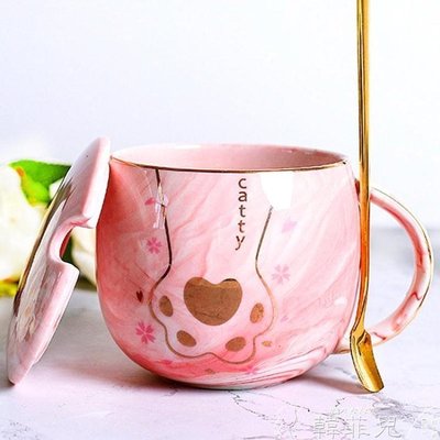 ✅嚴選✅貓爪杯 創意貓爪杯可愛陶瓷水杯帶蓋勺情侶馬克杯女男學生家用咖啡杯子 LJSH46221
