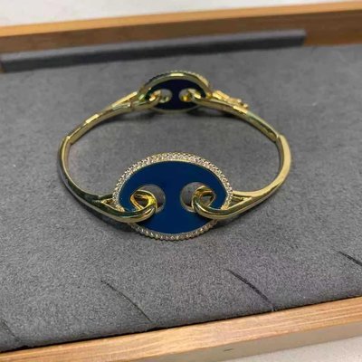 100原廠％代購 歐美apm monaco藏青色琺瑯s925銀手環橢圓形復古時尚個性大氣手鐲