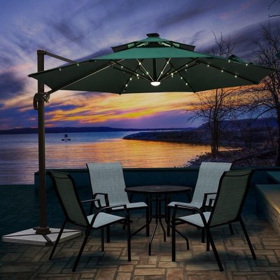 特賣-紫葉戶外傘戶外遮陽傘庭院傘花園羅馬傘室外太陽能LED帶燈太陽傘