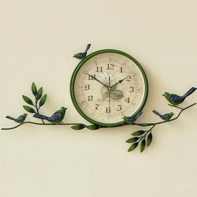 下殺 歐式田園小鳥掛鐘美式創意靜音鐘錶客廳臥室時鐘現代簡約裝飾掛錶