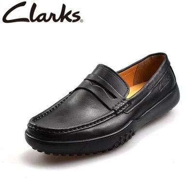 clarks克拉克男鞋圓頭軟底套腳頭層牛皮青年平跟休閒豆豆鞋輕質皮鞋黑色39-44