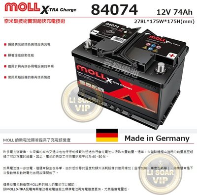 ☼ 台中苙翔電池 ►德國製造 MOLL 原廠最高等級品牌 84074 12V74Ah 最新奈米碳技術 快速充電高性能電瓶