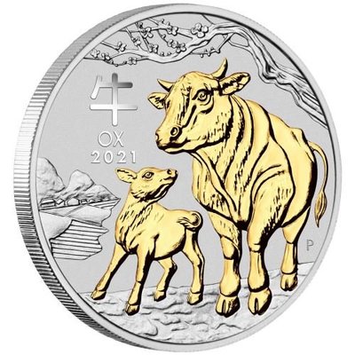 [現貨]澳洲 紀念幣 2021 1oz 牛年鍍金生肖紀念銀幣 原廠原盒