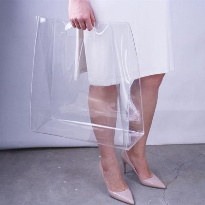 包郵超大透明手提包PVC大牌塑料袋購物袋手拿包女包水晶PVC白色~特價家用雜貨