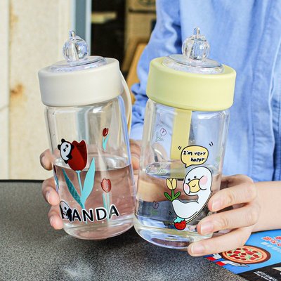 水杯 閃兔玻璃杯高硼硅耐高溫卡通玻璃水杯可以裝開水手提學生隨手杯