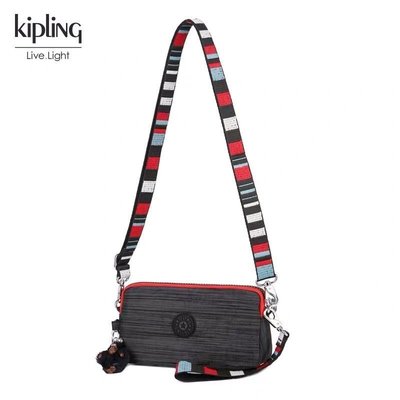 【熱賣精選】 Kipling 猴子包 亞麻黑 彩色背帶 70109 升級版 拉鍊手掛包 零錢包 長夾 手拿包 斜背包