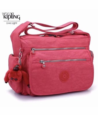 【熱賣精選】 Kipling 猴子包 K19941 桃紅 西瓜紅 多夾層拉鍊款輕量斜背包肩背包 大容量 旅遊 防水