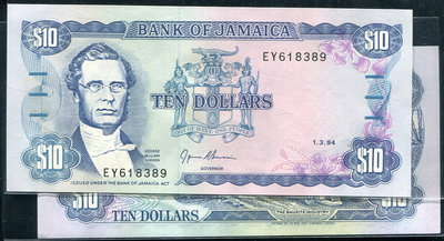 【紙幣】JAMAICA(牙買加), P71e , 10 Dollars , 1994 ,品相全新UNC #205359