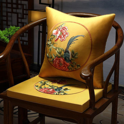 紅木沙發坐墊新中式椅墊實木餐桌茶椅防滑刺繡布藝坐墊海綿定制熱心小賣家