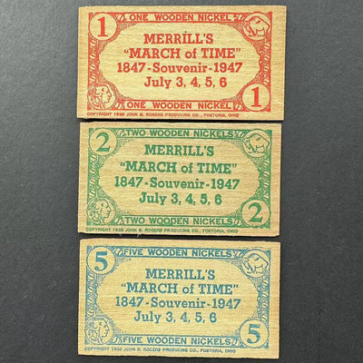 可議價【1#木頭幣】1947年 美國3枚一套 1.2.5元 木頭幣 稀少 全新1126【金銀元】銀元 銀幣 洋錢