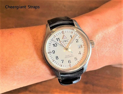 IWC馬克15圓弧型錶耳黑色牛皮錶帶IWC Mark XV curved lug end leather watch strap