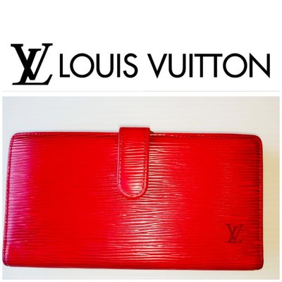 近新 Louis Vuitton 發財夾EPI 蝴蝶扣零錢包868 一元起標 紅色 LV 長夾 有BV(MIxx91)