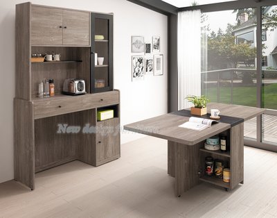 【N D Furniture】台南在地家具-環保木心板灰橡色木紋120cm餐櫃組含折合桌(可拆賣)YH