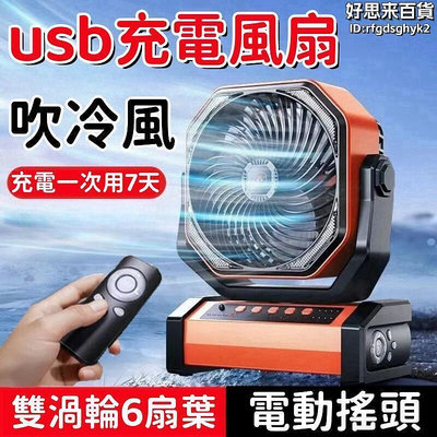 【現貨】雙渦輪 風扇電風扇 usb充電風扇 自動搖頭風扇 便攜風扇 擺攤風扇 戶外風扇 車載風扇 宿舍臺掛扇