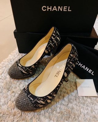 「naomi私藏貨」Chanel專櫃買回只有試穿 香奈兒 高跟鞋（很穩噢不是細高跟） 黑白相間 絨線 超級美晚宴鞋