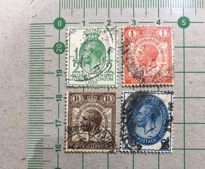 【郵卡庫】英國1929年SC205-8，萬國郵聯第9次會議在倫敦，4枚舊票背貼(差1枚最高額)  SP1619