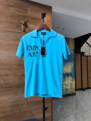 Armani阿瑪尼EA淺藍色V領短袖T恤polo衫