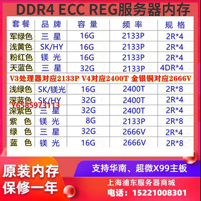 內存條三星DDR4 8G 16G 32G 64G ECC REG 2133P 2400T 2666V PC4內存