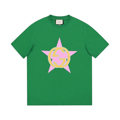 G家 22夏季新款彩色雙G星星字logo印休閑男女款短袖T恤-寶藏包包