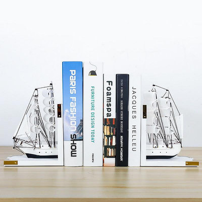 船模型擺件北歐風格書立書房擺件書擋創意手工書靠辦公室桌面帆船模型裝飾品
