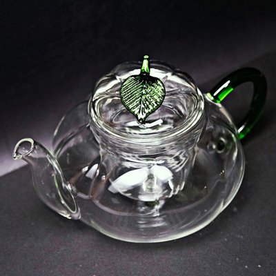 【自在坊茶具】玻璃花茶壺 加厚耐熱玻璃泡茶壼 綠葉南瓜壺600ml 玻璃過濾內膽 可明火加熱 燒水壺