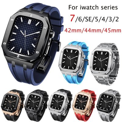 蘋果手錶AP橡膠改裝套裝 適用Apple Watch s8/7/6/5/4/se 42 44 45mm 矽膠錶帶蝴蝶扣