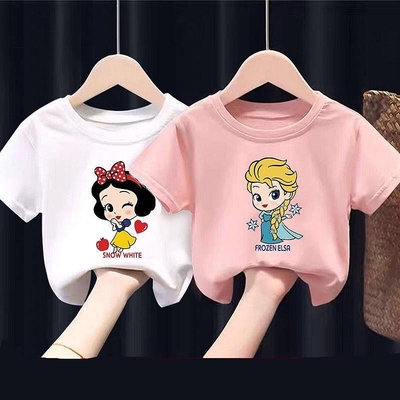韓版兒童短袖上衣 夏季白雪公主棉製女童短袖T恤上衣冰雪奇緣艾莎卡通可愛T恤女寶寶衣服