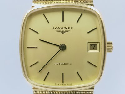 【發條盒子H1995】 LONGINES 浪琴  方型金面 自動鍍金經典錶款  L990