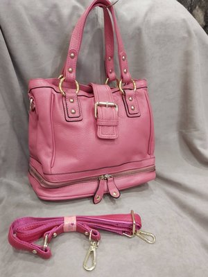 【七彩魚】DIANA JANES  粉桃紅色真皮手提包  上下兩層 雙提帶側背 長背帶  展示品  無使用
