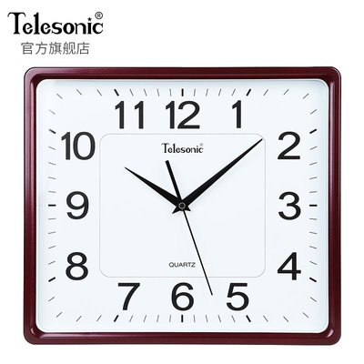 TELESONIC/天王星方形客廳靜音掛鐘現代辦公簡約鐘表大字居家時鐘
