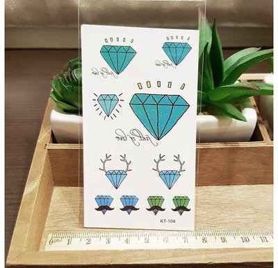 【萌古屋】藍綠色鑽石寶石KT-104 - 男女防水韓風簡約紋身貼紙刺青貼紙K11