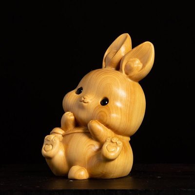 崖柏木雕蘿卜兔子木質創意實木動物擺件生肖福財兔文玩裝飾手作