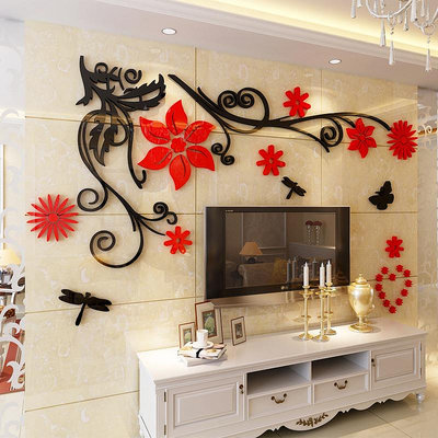 喜慶3d立體墻貼房間客廳沙發電視背景墻裝飾墻壁貼畫亞克力中國風熱心小賣家