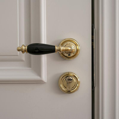 門鎖INDOORS法式簡歐金色黃銅衛生間門鎖純銅靜音家用陶瓷鎖具門把手
