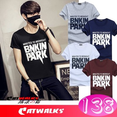 Catwalk's 搖滾の貓 舒適款LINKIN PARK印花短袖棉T ( 黑色、灰色、深藍、白色、酒紅 ) M-5L
