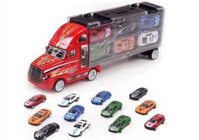 ☆╮布咕咕╭☆兒童玩具模型手提貨櫃車模擬小汽車12台合金車玩具
