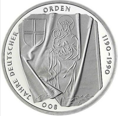 現貨熱銷-【紀念幣】德國銀幣聯邦德國1990年10馬克銀質紀念幣(條頓騎士800年)全新