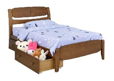 【萊夫家居】NC-25-1C：5尺抽屜雙人床-胡桃色【台中家具】床架 兒童床 床台 實木床 雙人床 北歐風