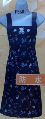 A++~台灣製單層花布熊防水圍裙~F556藍色