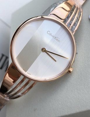 CALVIN KLEIN Drift 白色面錶盤 手鐲鍊帶 玫瑰金色不鏽鋼錶帶 石英 女士手錶 K6S2N616