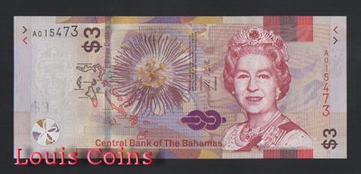 【Louis Coins】B1674-BAHAMAS--2019巴哈馬紙幣3 Dollars（687）